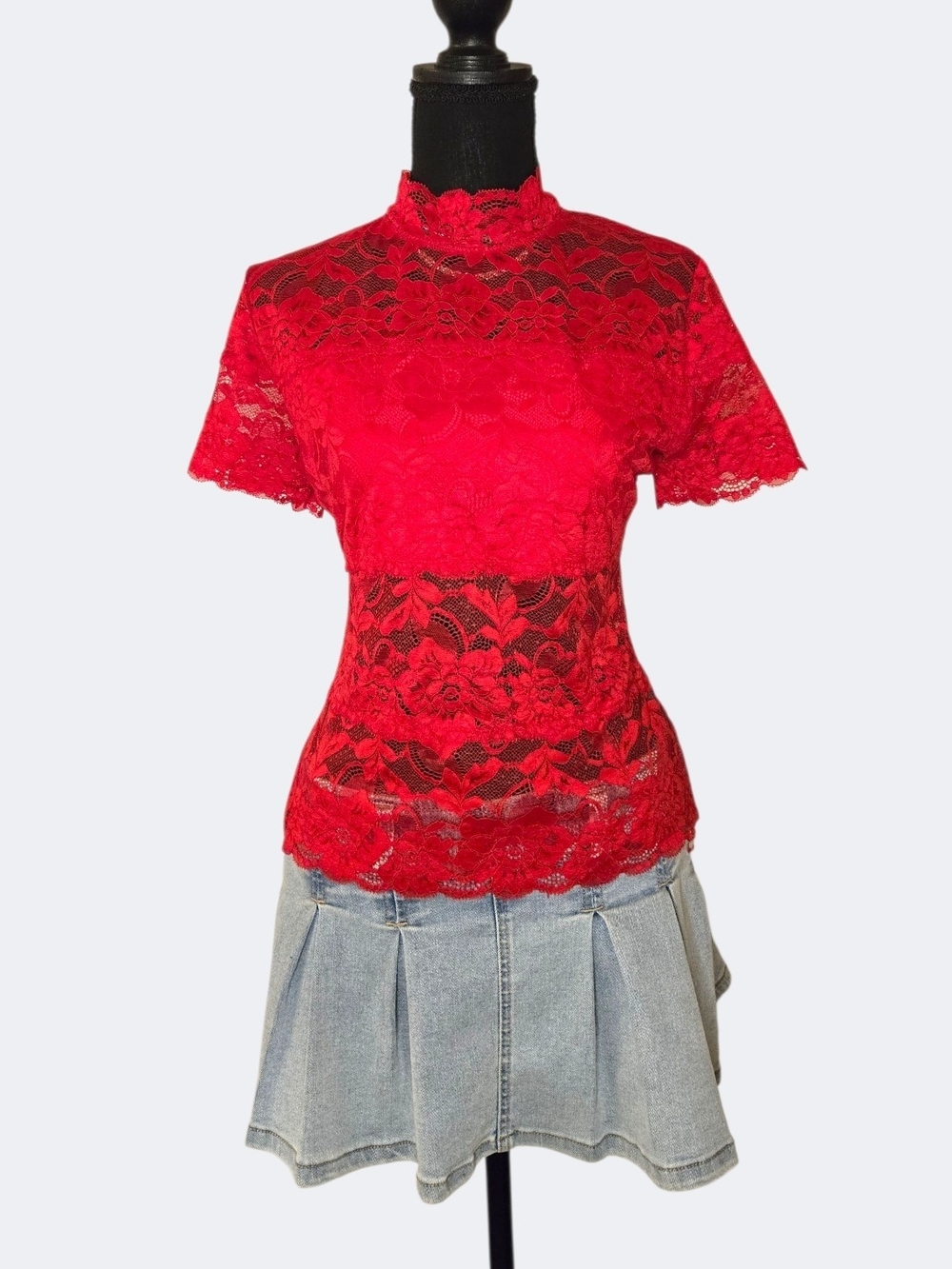 GUESS Red Lace Short-Sleeve Top!